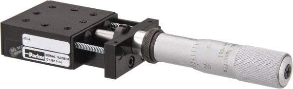 Parker - 25 Lb. Capacity, 6-32 Mount Hole, 1" Travel, Precision Ball Bearing Table with Center Drive - Single Axis, 8 Mounting Holes, 1-3/4" Long x 1-3/4" Wide x 3/4" High - USA Tool & Supply