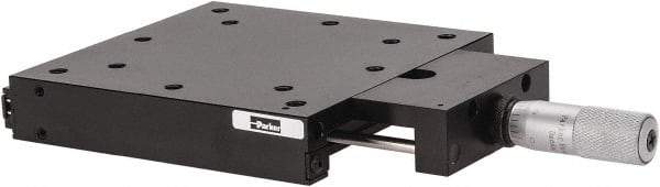 Parker - 105 Lb. Capacity, 1/4-20 Mount Hole, 1" Travel, Precision Ball Bearing Table with Center Drive - Single Axis, 12 Mounting Holes, 5" Long x 5" Wide x 1" High - USA Tool & Supply