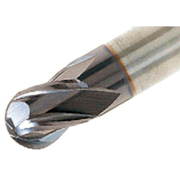 Iscar - 5/8" Diam, 11/16" LOC, 4 Flute Solid Carbide Ball End Mill - TiAlN Finish, Single End, 3-1/2" OAL, 5/8" Shank Diam, Spiral Flute - USA Tool & Supply