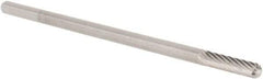 M.A. Ford - 1/8" Cut Diam, 1/8" Shank Diam, Cylinder with Radius Head Single Cut Burr - Carbide, Radius End, 9/16" LOC, 3" OAL - USA Tool & Supply