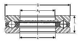 INA Bearing - 3-1/4" Inside x 4.969" Outside Diam, 1" Thick, Steel Ball Thrust Bearing - 44,500 Lbs. Static Capacity, 16,600 Max Pressure x Velocity - USA Tool & Supply