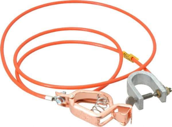 Hubbell Workplace - 19 AWG, 5 Ft., Alligator Clip, C-Clamp, Grounding Cable with Clamps - Orange, Federal Specification A-A-59466-010 - USA Tool & Supply