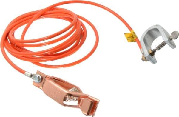 Hubbell Workplace - 19 AWG, 10 Ft., Alligator Clip, C-Clamp, Grounding Cable with Clamps - Orange, Federal Specification A-A-59466-010 - USA Tool & Supply