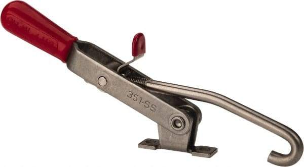 De-Sta-Co - 375 Lb Capacity, Horizontal, J Hook, Right Flanged Base, Stainless Steel Pull Action Latch Clamp - 4" Drawing Movement, 8.82" OAL, Thumb Handle - USA Tool & Supply