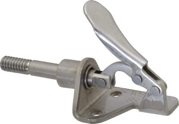 De-Sta-Co - 100 Lb Load Capacity, Flanged Base, Stainless Steel, Standard Straight Line Action Clamp - 3 Mounting Holes, 0.17" Mounting Hole Diam, 1/4" Plunger Diam, Thumb Handle - USA Tool & Supply