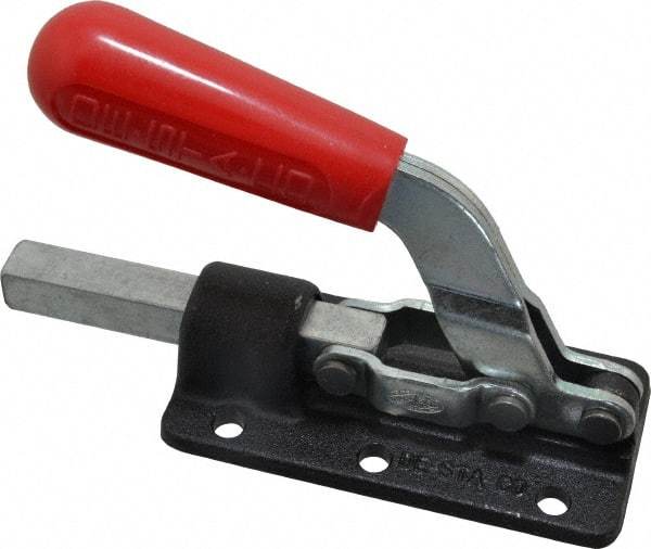 De-Sta-Co - 800 Lb Load Capacity, Flanged Base, Carbon Steel, Standard Straight Line Action Clamp - 6 Mounting Holes, 0.28" Mounting Hole Diam, 1/2" Plunger Diam, Straight Handle - USA Tool & Supply