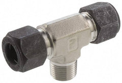 Parker - 3/8" OD, Stainless Steel Male Branch Tee - 13/16" Hex, Comp x Comp x MNPT Ends - USA Tool & Supply