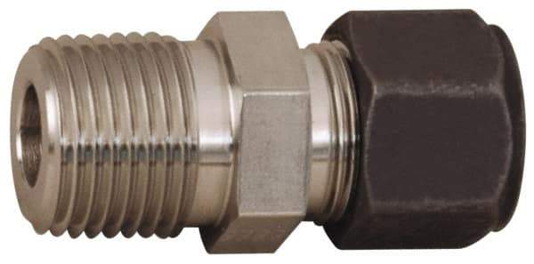 Parker - 1/4" OD, Stainless Steel Male Connector - 1-1/16" Hex, Comp x MNPT Ends - USA Tool & Supply