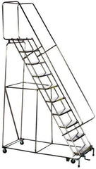 Ballymore - 87" 6 Step Ladder - Rolling Safety Ladder, 300 Lb Capacity, 57" Platform Height, 30" Base Width x 43" Base Depth, Solid Ribbed Tread - USA Tool & Supply
