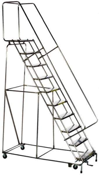 Ballymore - 77-1/2" 5 Step Ladder - Rolling Safety Ladder, 300 Lb Capacity, 47-1/2" Platform Height, 30" Base Width x 37" Base Depth, Solid Ribbed Tread - USA Tool & Supply