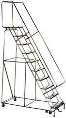 Ballymore - 58-1/2" 3 Step Ladder - Rolling Safety Ladder, 300 Lb Capacity, 28-1/2" Platform Height, 20" Base Width x 25" Base Depth, Solid Ribbed Tread - USA Tool & Supply