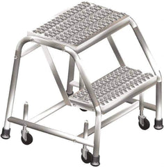 Ballymore - 19" 2 Step Ladder - Rolling Safety Ladder, 300 Lb Capacity, 20" Platform Height, 20" Base Width x 24" Base Depth, Grip Strut - USA Tool & Supply