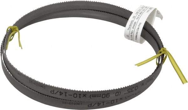 Starrett - 10 to 14 TPI, 5' 4-1/2" Long x 1/2" Wide x 0.035" Thick, Welded Band Saw Blade - Bi-Metal, Toothed Edge, Raker Tooth Set, Contour Cutting - USA Tool & Supply