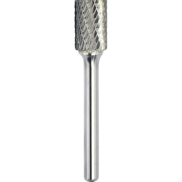 Made in USA - 3/8" Cut Diam, 1/4" Shank Diam, Cylinder Head Double Cut Burr - Carbide, 3/4" LOC, 2-1/2" OAL - USA Tool & Supply