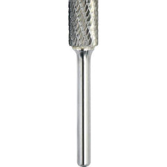 Made in USA - 5/16" Cut Diam, 1/4" Shank Diam, Cylinder Head Double Cut Burr - Carbide, 1" LOC, 2-3/4" OAL - USA Tool & Supply