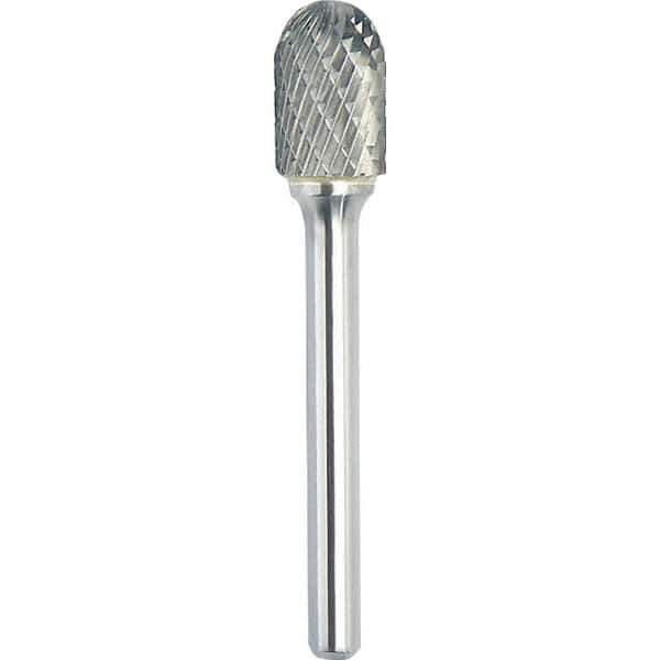 Made in USA - 5/16" Cut Diam, 1/4" Shank Diam, Cylinder with Radius Head Double Cut Burr - Carbide, 1" LOC, 2-3/4" OAL - USA Tool & Supply