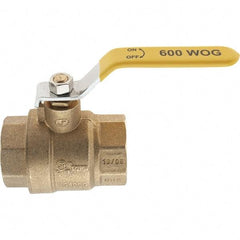 Value Collection - 1-1/4" Pipe, Brass Full Port Ball Valve - 2 Piece, NPT Ends, Lever Handle, 600 WOG, 150 WSP - USA Tool & Supply
