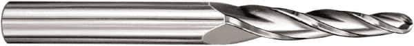 SGS - 7° Taper Angle per Side, 1" LOC, Solid Carbide 3 Flute Tapered Ball End Mill - TiCN Finish, 3-1/2" OAL, 3/8" Shank Diam, Spiral Flute, 28° Helix - USA Tool & Supply