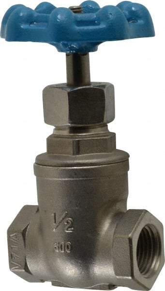 Legend Valve - 1/2" Pipe, Threaded Stainless Steel Solid Wedge Stem Gate Valve - 600 WOG, 125 WSP - USA Tool & Supply