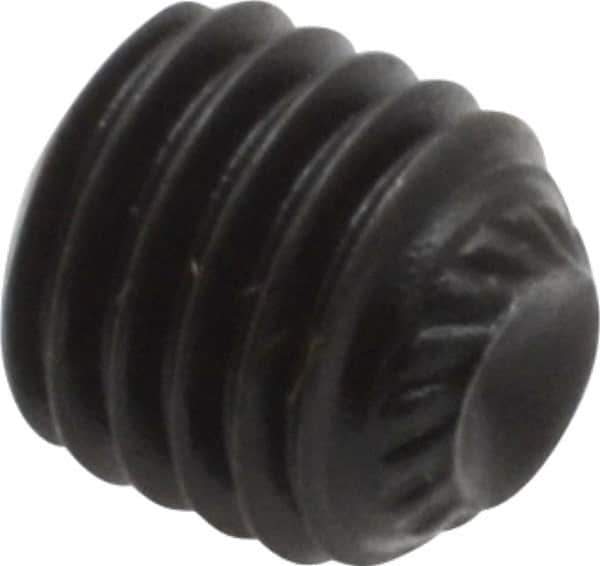 Value Collection - 1/4-28 UNF, 1/4" OAL, Knurled Cup Point Set Screw - Grade 8 Alloy Steel, 1/8" Key - USA Tool & Supply