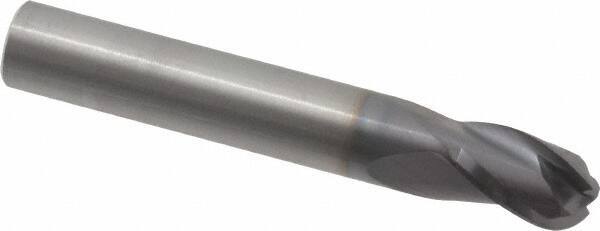 RobbJack - 3/8" Diam, 1/2" LOC, 3 Flute Solid Carbide Ball End Mill - AlTiN Finish, Single End, 2-1/2" OAL, 3/8" Shank Diam, Spiral Flute - USA Tool & Supply
