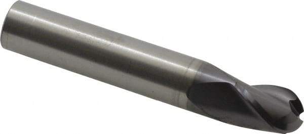 RobbJack - 1/2" Diam, 5/8" LOC, 3 Flute Solid Carbide Ball End Mill - AlTiN Finish, Single End, 3" OAL, 1/2" Shank Diam, Spiral Flute - USA Tool & Supply