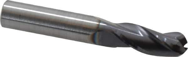 RobbJack - 3/8" Diam, 7/8" LOC, 3 Flute Solid Carbide Ball End Mill - AlTiN Finish, Single End, 2-1/2" OAL, 3/8" Shank Diam, Spiral Flute - USA Tool & Supply