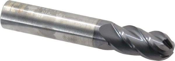 RobbJack - 1/2" Diam, 1" LOC, 4 Flute Solid Carbide Ball End Mill - AlTiN Finish, Single End, 3" OAL, 1/2" Shank Diam, Spiral Flute - USA Tool & Supply