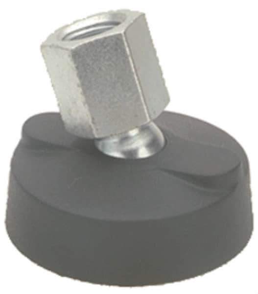 Made in USA - 2268 kg Capacity, M12 Thread, 41.27mm OAL, Steel Stud, Tapped Pivotal Socket Mount Leveling Mount - Material Grade 1214, 80mm Base Diam, Elastomer Pad - USA Tool & Supply