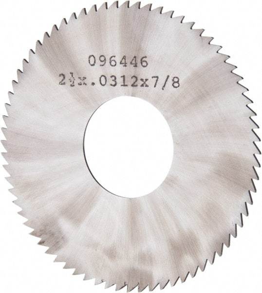 Made in USA - 2-1/2" Diam x 0.0313" Blade Thickness x 7/8" Arbor Hole Diam, 72 Tooth Slitting and Slotting Saw - Arbor Connection, Solid Carbide, Concave Ground - USA Tool & Supply