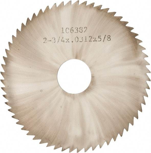 Made in USA - 2-3/4" Diam x 0.0313" Blade Thickness x 5/8" Arbor Hole Diam, 60 Tooth Slitting and Slotting Saw - Arbor Connection, Solid Carbide, Concave Ground - USA Tool & Supply