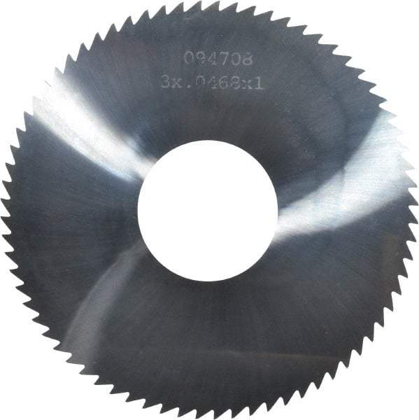 Made in USA - 3" Diam x 0.0468" Blade Thickness x 1" Arbor Hole Diam, 72 Tooth Slitting and Slotting Saw - Arbor Connection, Right Hand, Uncoated, Solid Carbide, 5° Rake, Concave Ground - USA Tool & Supply