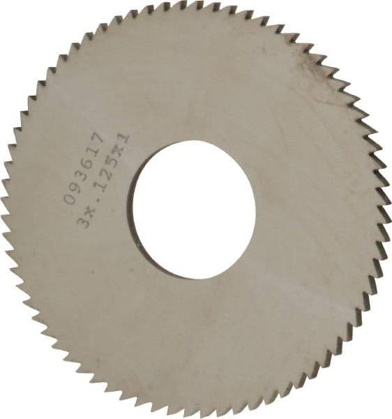 Made in USA - 3" Diam x 1/8" Blade Thickness x 1" Arbor Hole Diam, 72 Tooth Slitting and Slotting Saw - Arbor Connection, Right Hand, Uncoated, Solid Carbide, 5° Rake, Concave Ground - USA Tool & Supply