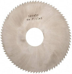 Made in USA - 4" Diam x 0.0312" Blade Thickness x 1" Arbor Hole Diam, 80 Tooth Slitting and Slotting Saw - Arbor Connection, Right Hand, Uncoated, Solid Carbide, 5° Rake, Concave Ground - USA Tool & Supply