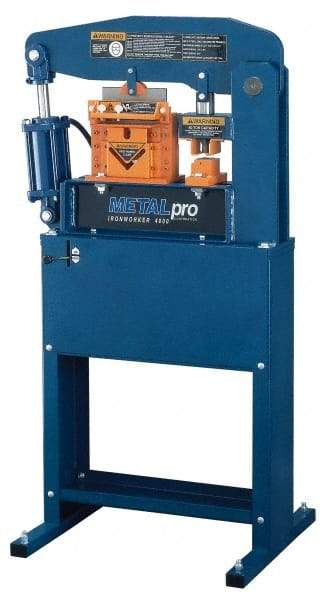 Metalpro - 3-3/4" Throat Depth, 40 Ton Punch Pressure, Ironworker - 3/4 hp, 1 Phase, 110 Volts, 30" Wide x 55-1/4" High x 24" Deep - USA Tool & Supply