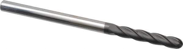 Niagara Cutter - 1/4" Diam, 1-3/8" LOC, 4 Flute Solid Carbide Ball End Mill - Diamond Finish, Single End, 4" OAL, 1/4" Shank Diam, Spiral Flute - USA Tool & Supply