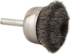 Made in USA - 1-3/4" Diam, 1/4" Shank Crimped Wire Steel Cup Brush - 0.006" Filament Diam, 3/4" Trim Length, 13,000 Max RPM - USA Tool & Supply