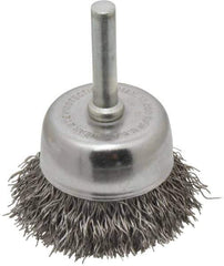 Made in USA - 1-3/4" Diam, 1/4" Shank Crimped Wire Steel Cup Brush - 0.014" Filament Diam, 3/4" Trim Length, 13,000 Max RPM - USA Tool & Supply