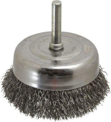 Made in USA - 2-3/4" Diam, 1/4" Shank Crimped Wire Steel Cup Brush - 0.0118" Filament Diam, 7/8" Trim Length, 13,000 Max RPM - USA Tool & Supply