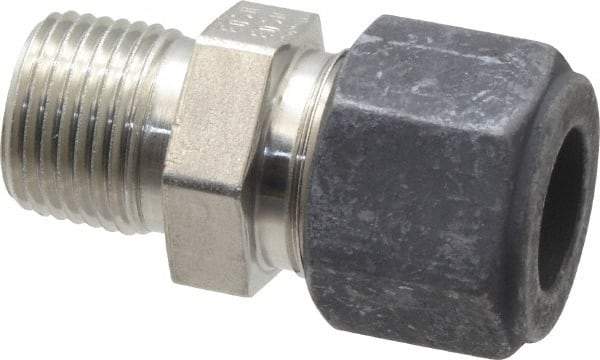 Parker - 1/2" OD, Stainless Steel Male Connector - 13/16" Hex, Comp x MNPT Ends - USA Tool & Supply