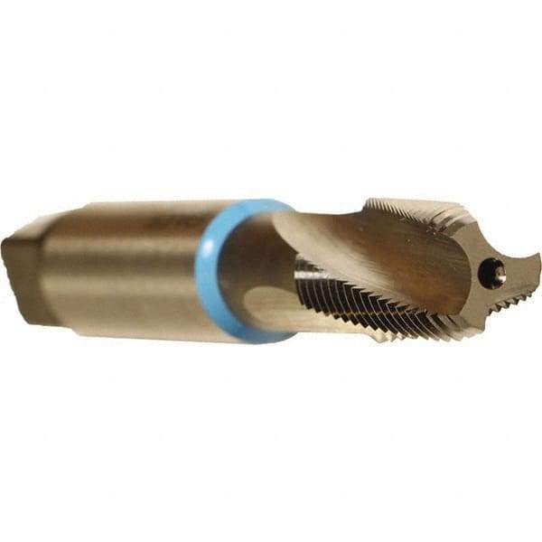 Emuge - 1/4-18 NPT, 15° Helix, 3 Flutes, Bright Finish, Cobalt, Spiral Flute Pipe Tap - Right Hand Flute, 1.06" Thread Length, 0.421" Square Size, Series KEG - Exact Industrial Supply