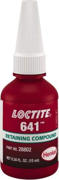 Loctite - 10 mL, Yellow, Low Strength Liquid Retaining Compound - Series 641, 24 hr Full Cure Time - USA Tool & Supply