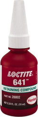 Loctite - 10 mL, Yellow, Low Strength Liquid Retaining Compound - Series 641, 24 hr Full Cure Time - USA Tool & Supply