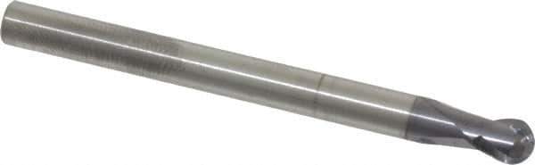RobbJack - 1/4" Diam, 1/4" LOC, 2 Flute Solid Carbide Ball End Mill - AlTiN Finish, Single End, 3" OAL, 1/4" Shank Diam, Spiral Flute - USA Tool & Supply