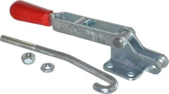 De-Sta-Co - 750 Lb Capacity, Horizontal, J Hook, Flanged Base, Carbon Steel Pull Action Latch Clamp - 5.38" Drawing Movement, 11.89" OAL, Straight Handle - USA Tool & Supply
