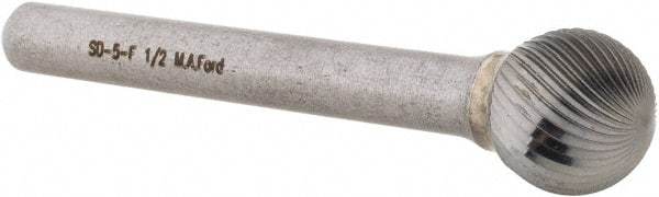 M.A. Ford - 1/2" Cut Diam, 1/4" Shank Diam, Ball Head Double Cut Burr - Carbide, Radius End, 7/16" LOC, 2-7/16" OAL - USA Tool & Supply