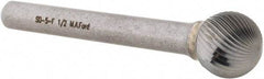 M.A. Ford - 1/2" Cut Diam, 1/4" Shank Diam, Ball Head Double Cut Burr - Carbide, Radius End, 7/16" LOC, 2-7/16" OAL - USA Tool & Supply