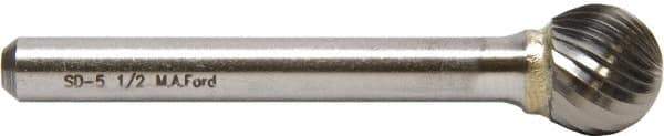 M.A. Ford - 25mm Cut Diam, 6mm Shank Diam, Ball Head Double Cut Burr - Carbide, Radius End, 21mm LOC, 68mm OAL - USA Tool & Supply