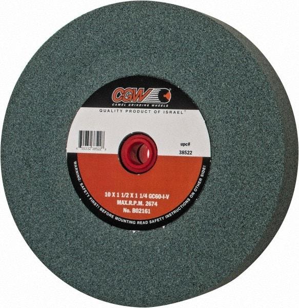 Camel Grinding Wheels - 60 Grit Silicon Carbide Bench & Pedestal Grinding Wheel - 10" Diam x 1-1/4" Hole x 1-1/2" Thick, 2483 Max RPM, I Hardness, Medium Grade , Vitrified Bond - USA Tool & Supply