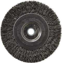 Weiler - 4" OD, 1/2" Arbor Hole, Crimped Steel Wheel Brush - 1/2" Face Width, 7/8" Trim Length, 0.014" Filament Diam, 12,500 RPM - USA Tool & Supply